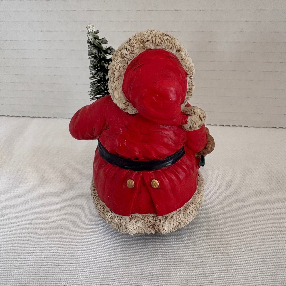 Vintage Style Resin Santa Claus Figurine with Frosted Tree and Toy Sack 4.5in - Picture 3 of 9